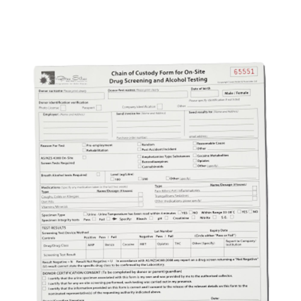 DrugFree Sites Urine Collection Book, 25 tests/75 pages